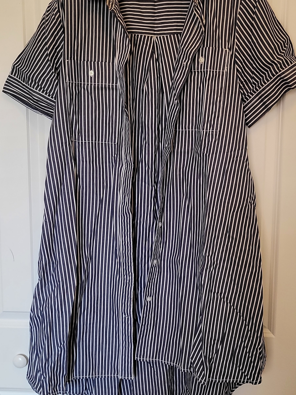 Everlane Navy and White Striped Button-Up Shirt